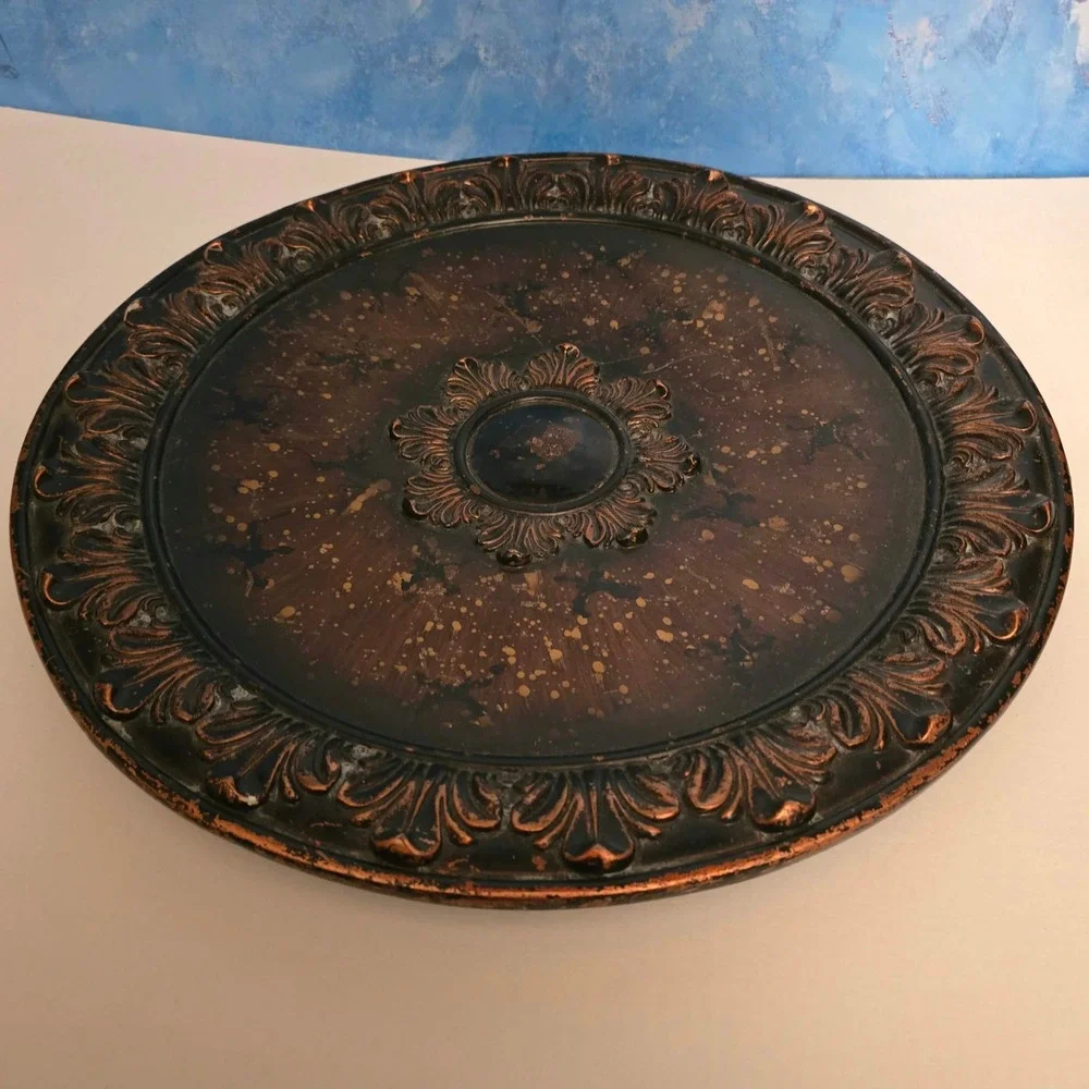 Vintage Style Bronze Tone Round Wall Plaque Ornate Acanthus Medallion 18 Inch